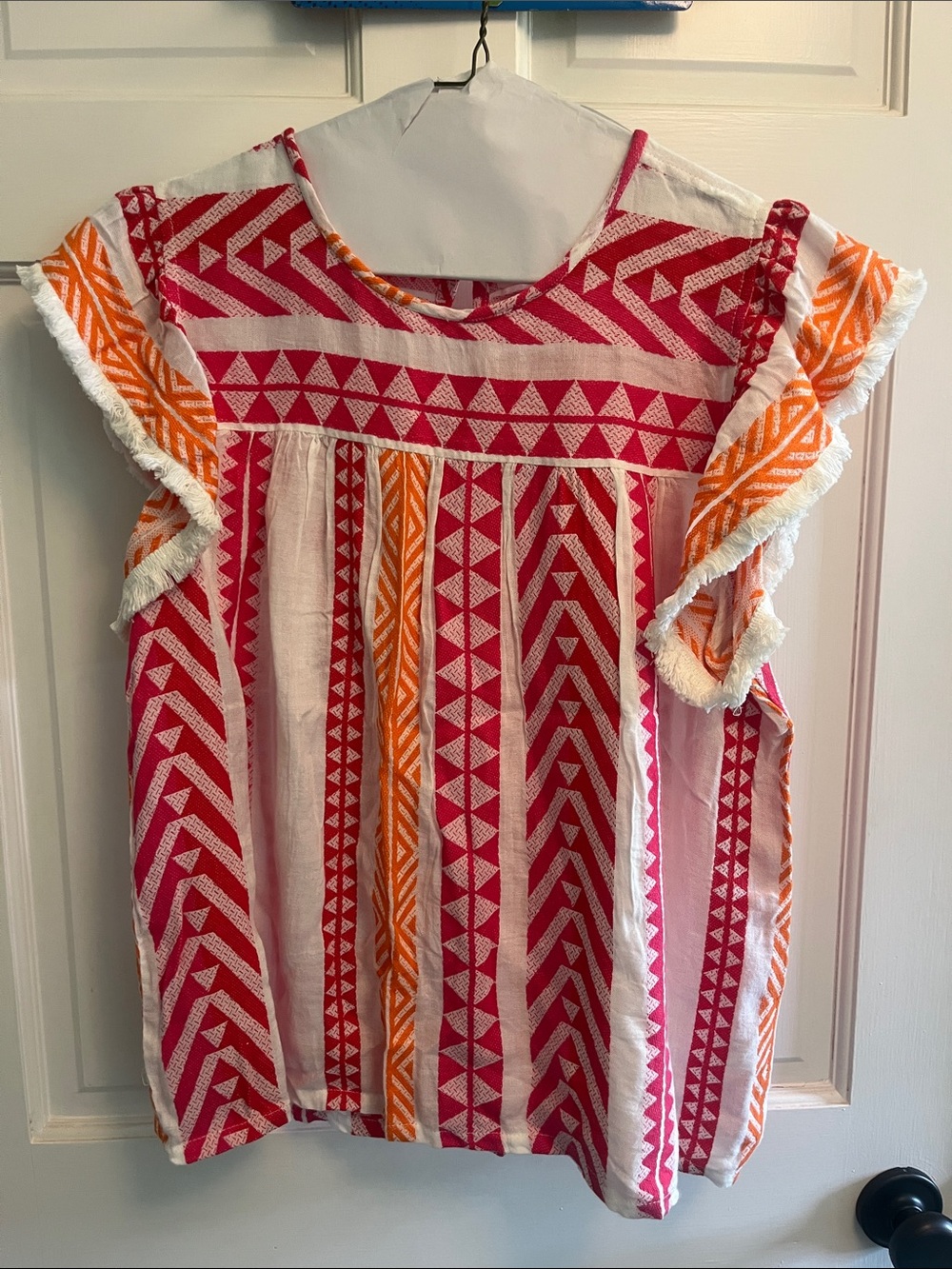 THML Pink and Orange Geometric Flutter Sleeve Tunic